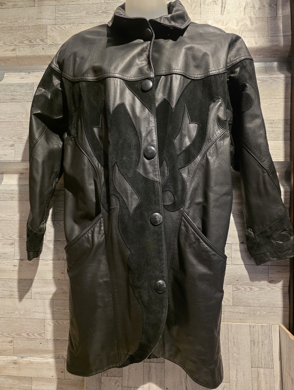 Pelle Studio Black Leather Coat with Suede Applique